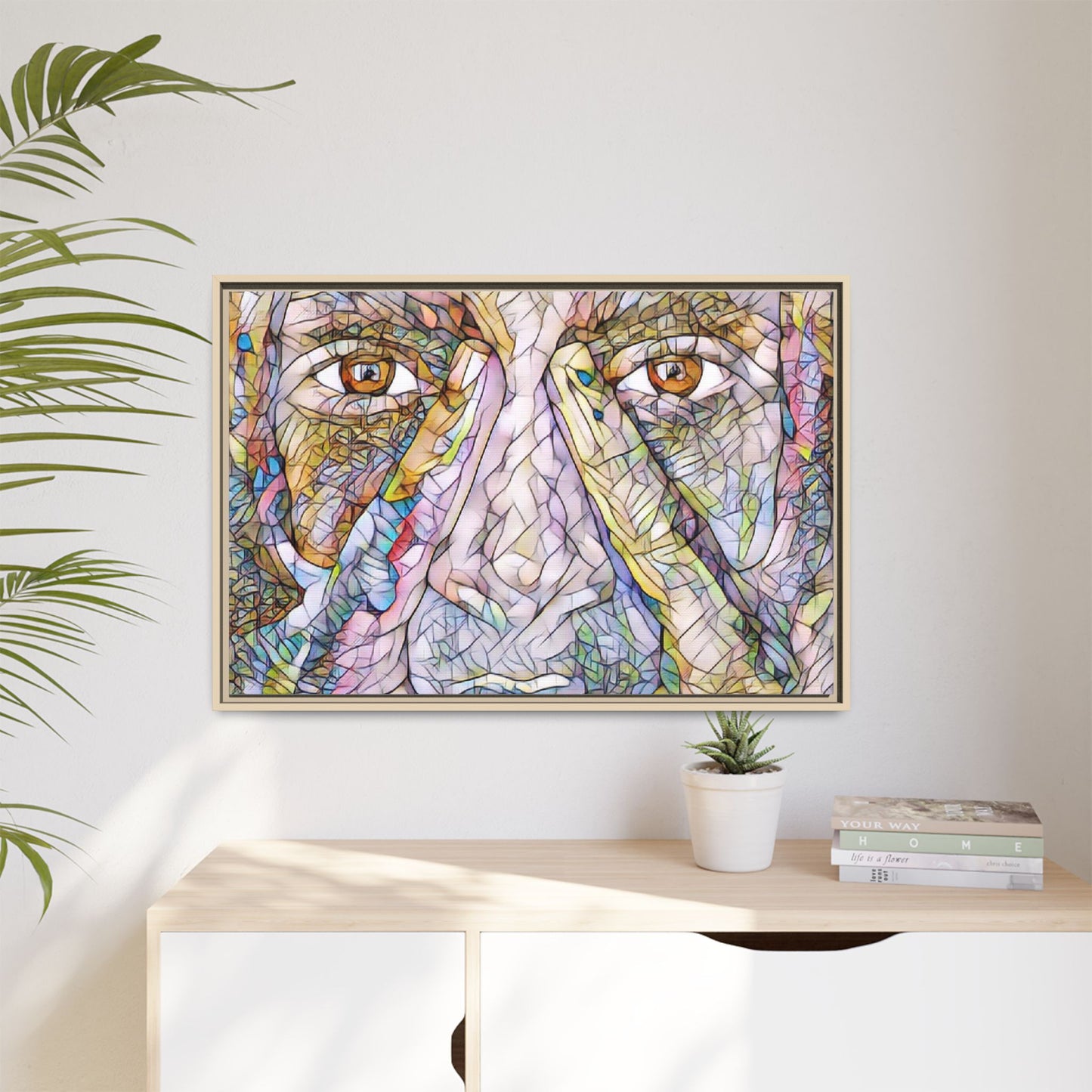 Abstract Stained-Glass Face Matte Canvas Framed Wall Art
