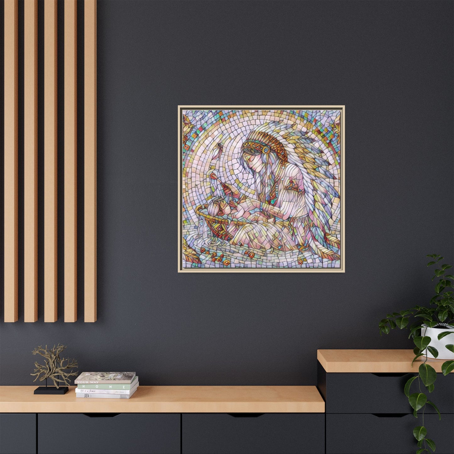 Framed Mosaic Native Mother & Child Matte Canvas Art