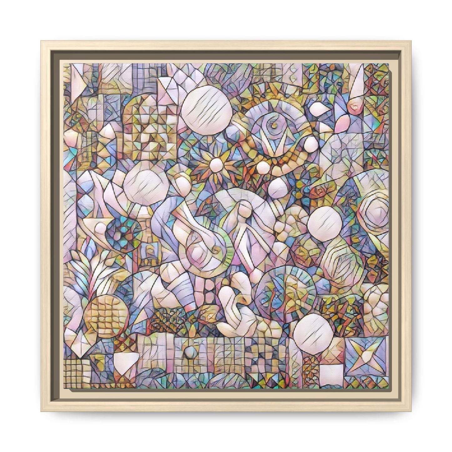 Abstract Geometric Mosaic Framed Canvas — Multicolor Modern Wall Art