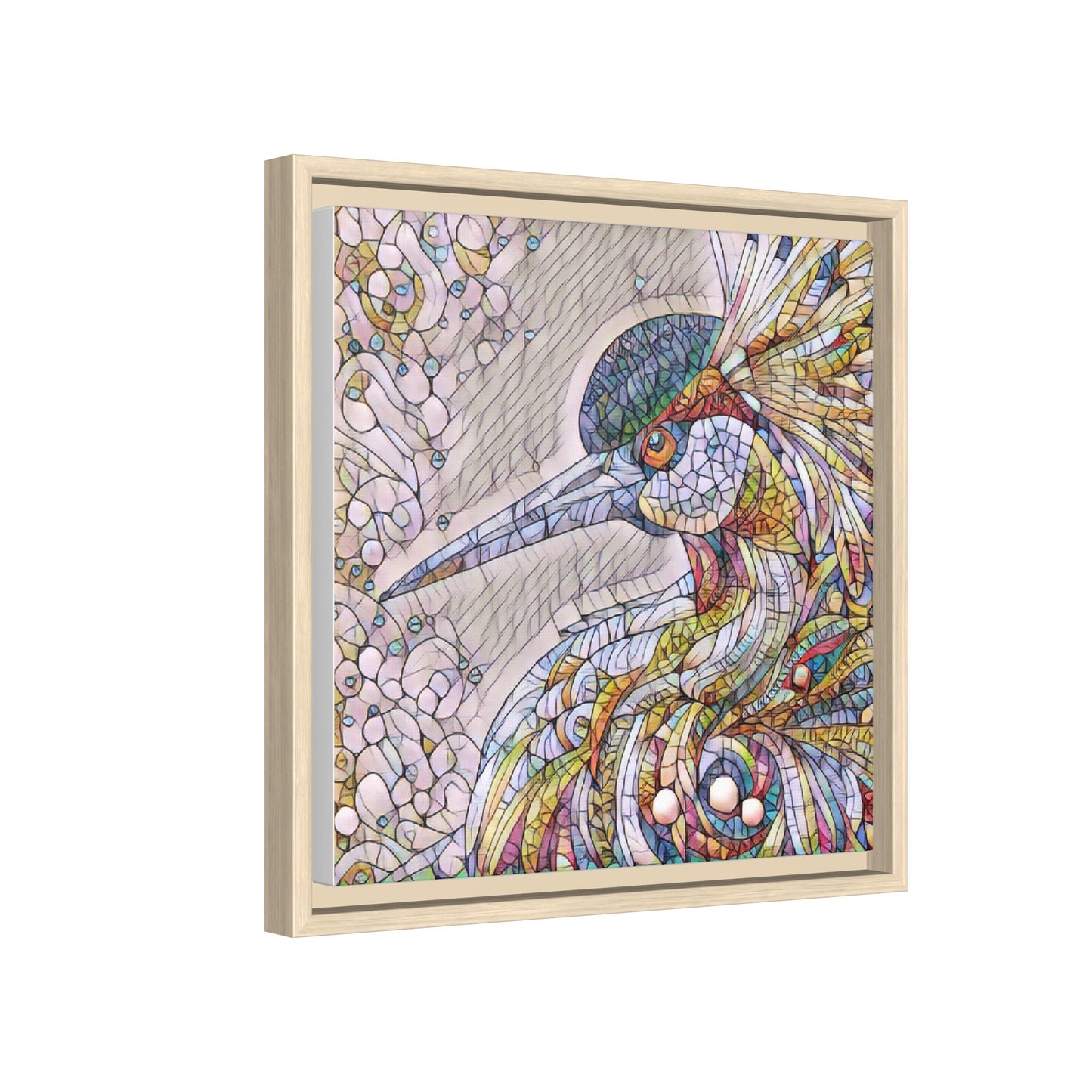 Colorful Stained-Glass Heron Matte Canvas Framed Wall Art