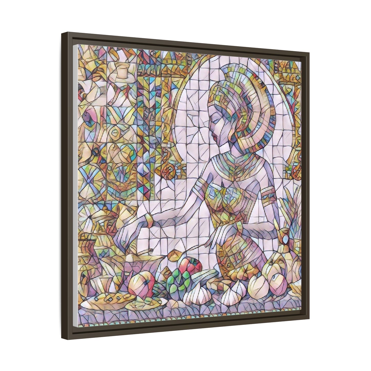 Egyptian Goddess Stained Glass Style Framed Canvas Art