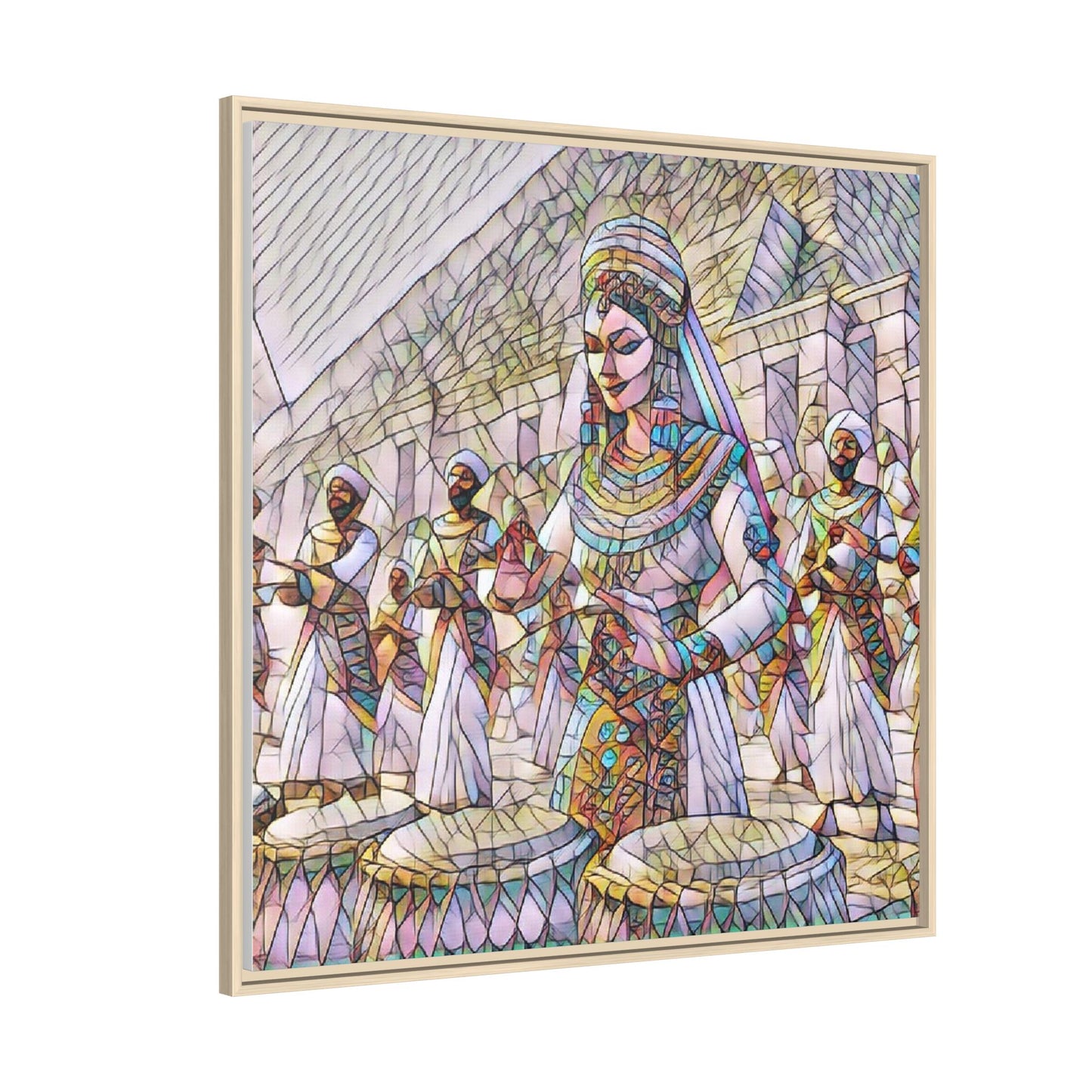 Egyptian Drummers Framed Canvas Art — Colorful Egyptian Dancer Wall Decor