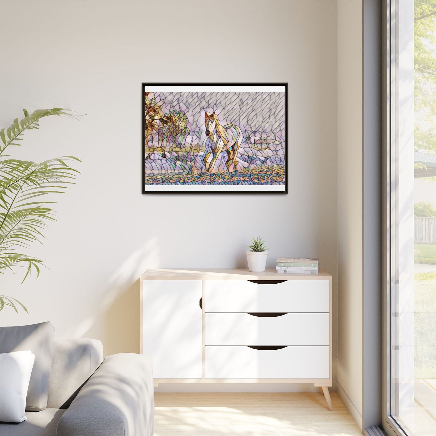 Abstract Stained-Glass Horse Matte Canvas Framed Wall Art