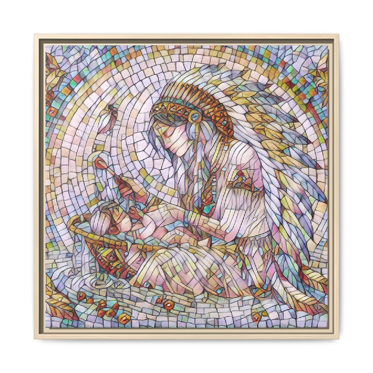 Framed Mosaic Native Mother & Child Matte Canvas Art