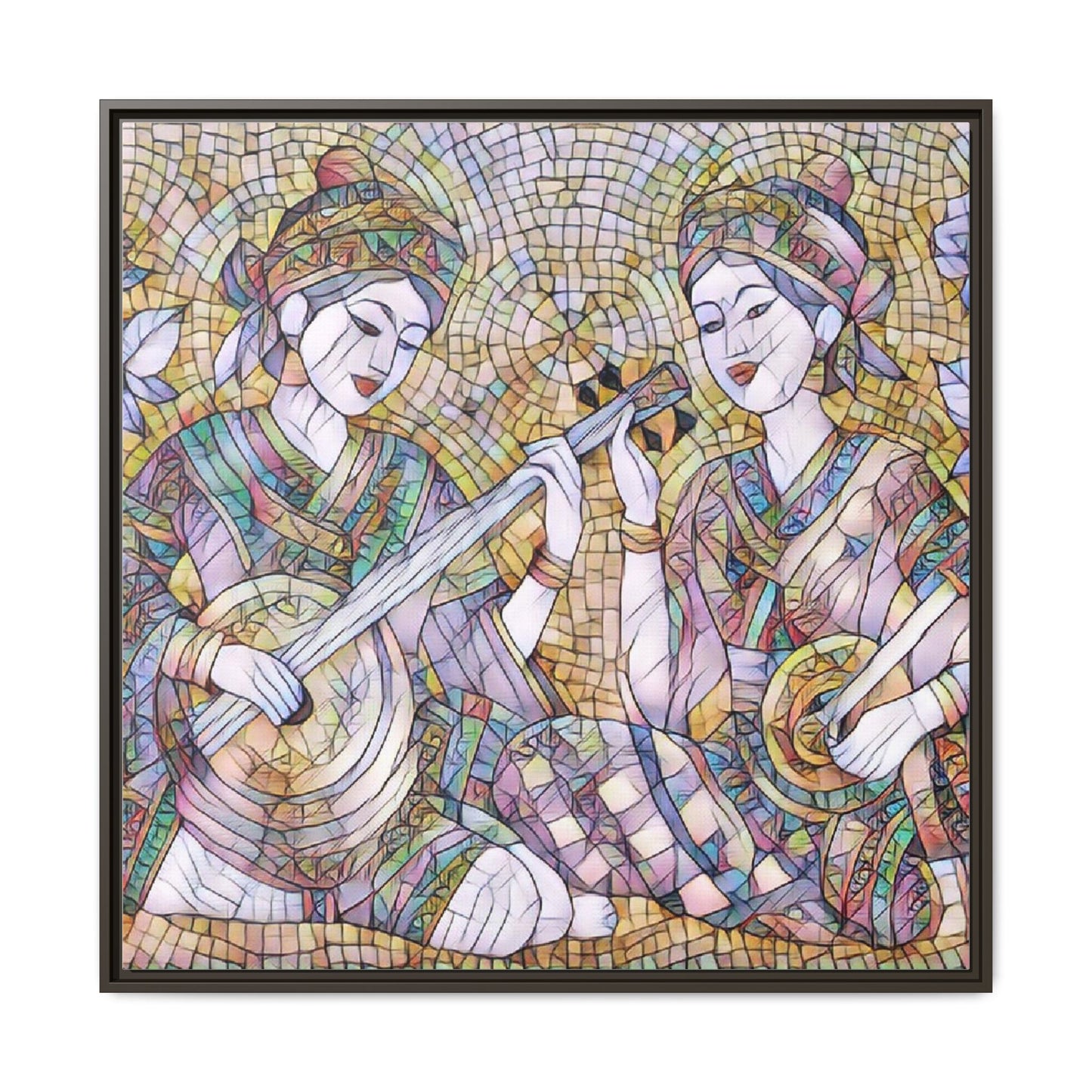 Framed Mosaic Musician Canvas Art — Ethnic Duo Wall Decor