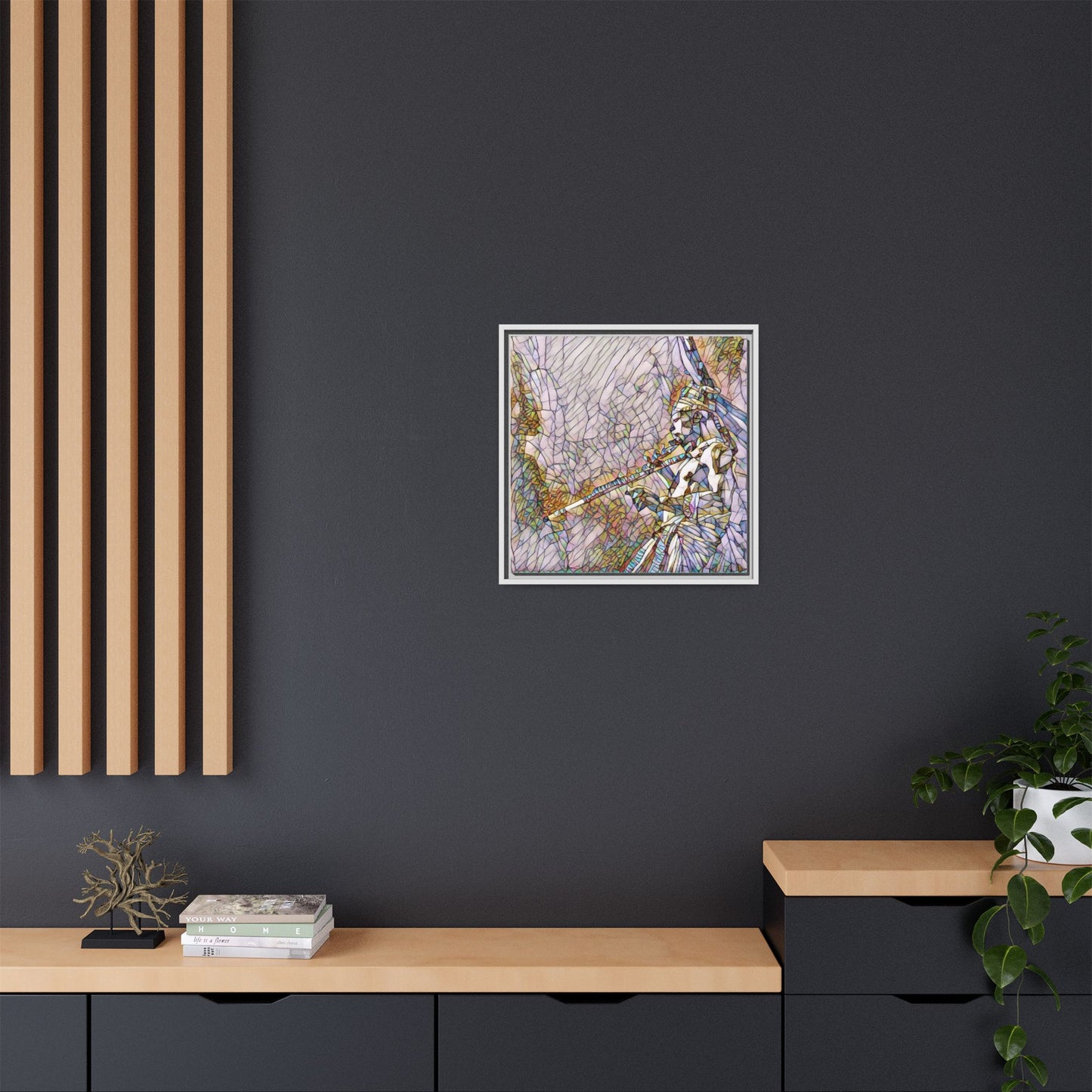 Abstract Tribal Flutist Matte Canvas Framed Wall Art