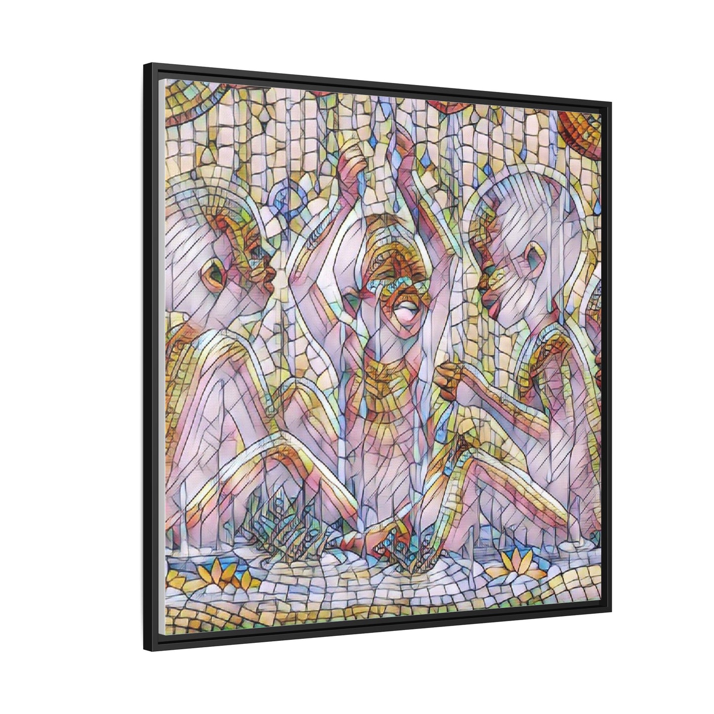Framed Matte Canvas Art — Mosaic Children Playing (Multicolor)