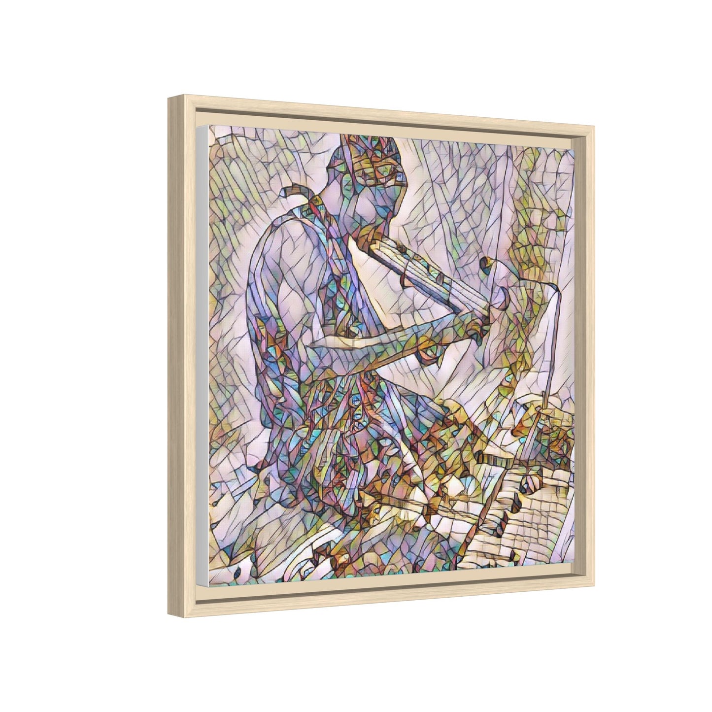 Abstract Violinist Matte Framed Canvas – Colorful Musical Art Print