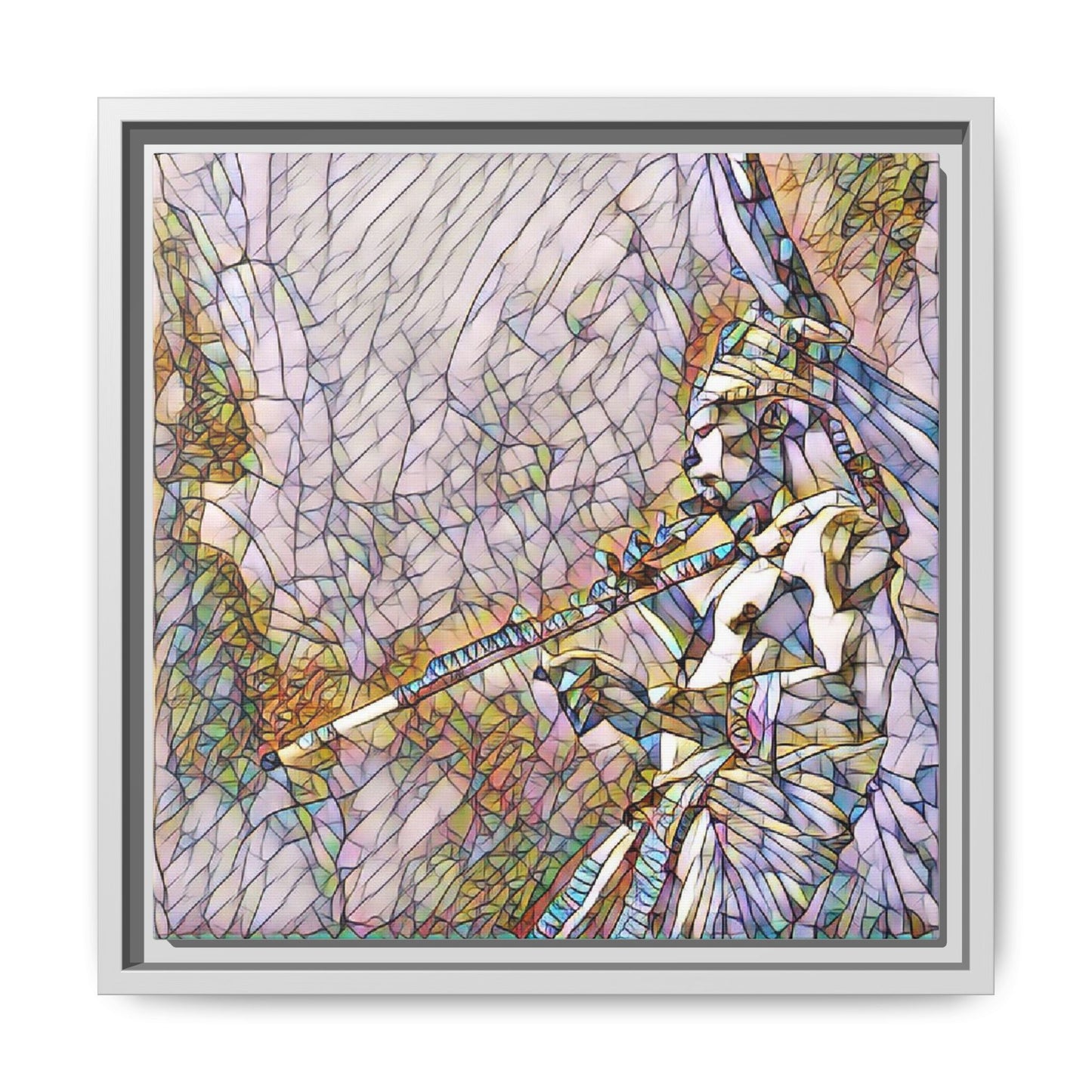 Abstract Tribal Flutist Matte Canvas Framed Wall Art