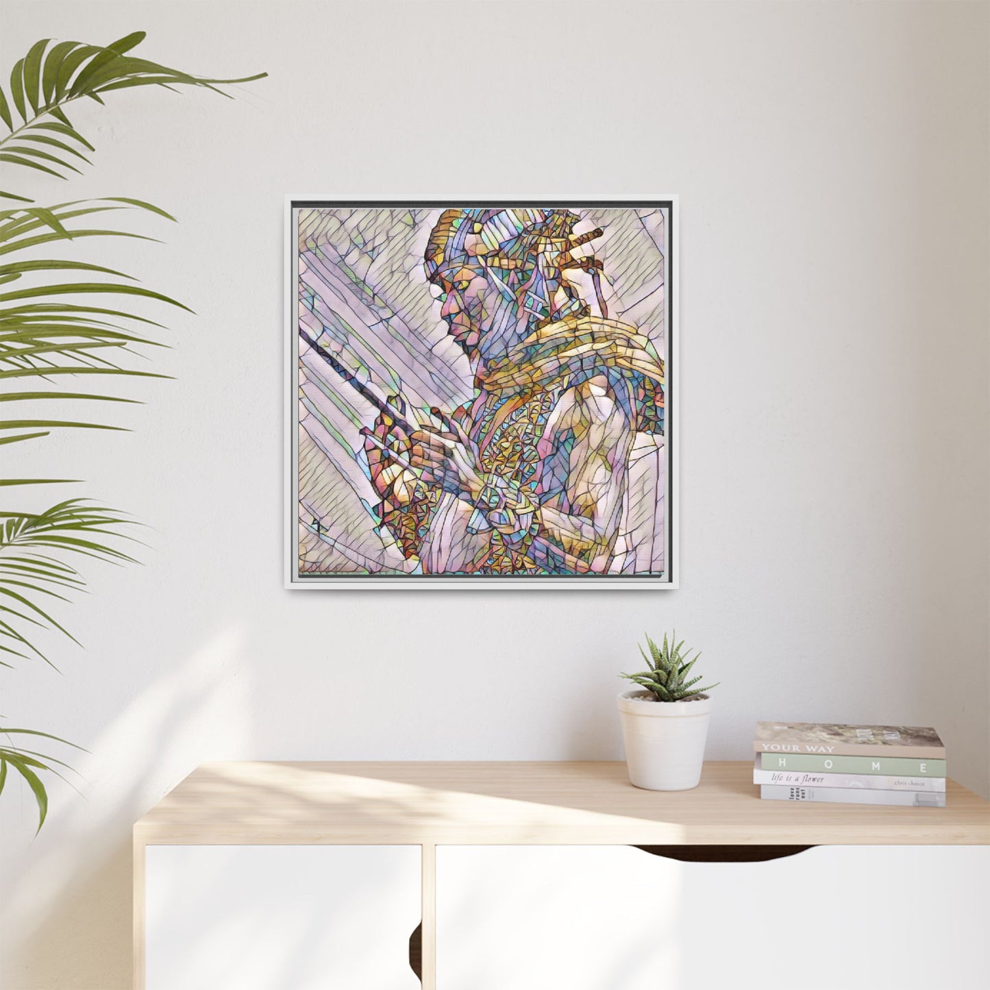Framed Canvas Art - Colorful Tribal Warrior Portrait (Matte)