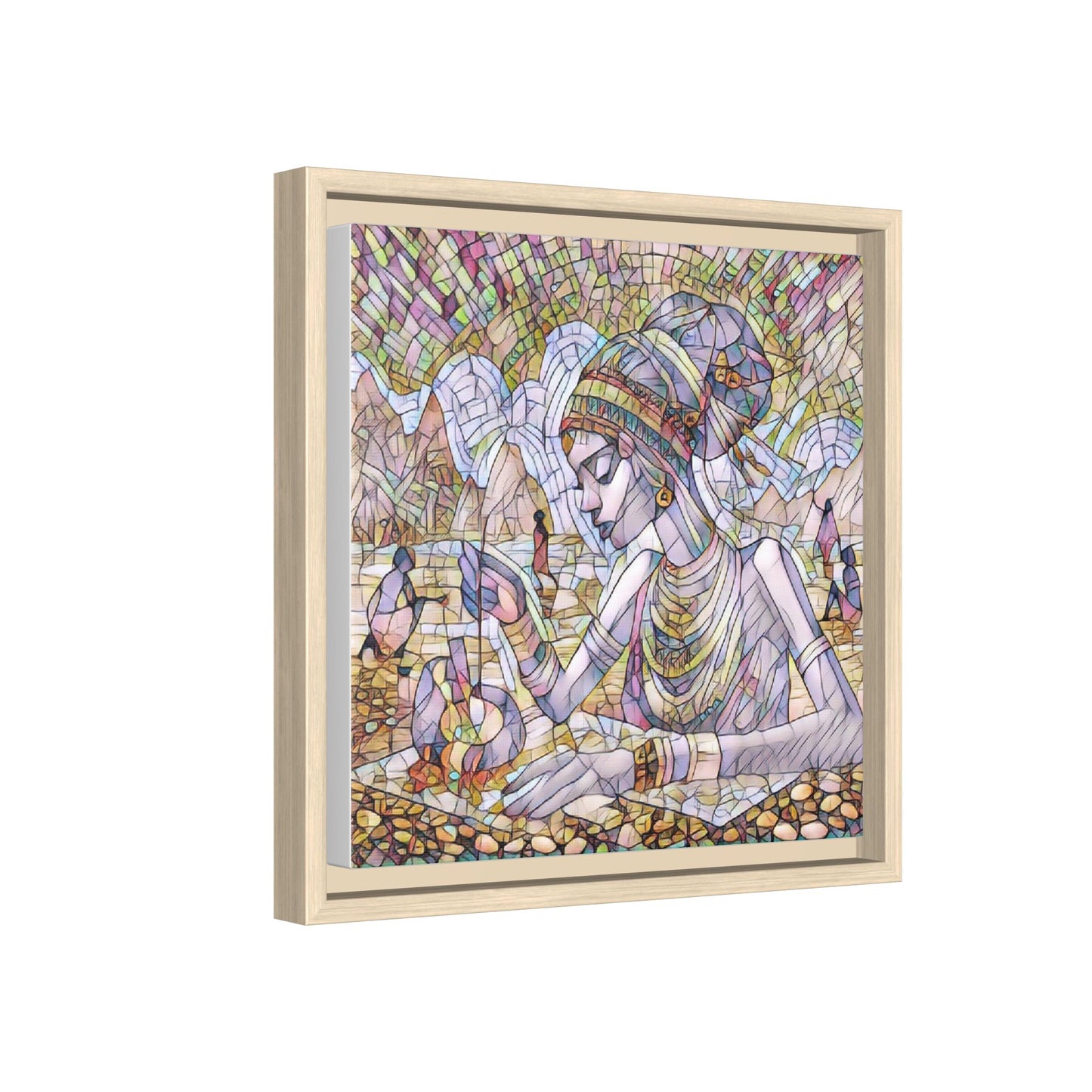 Framed Matte Canvas Art — Mosaic-Inspired Egyptian Woman Illustration