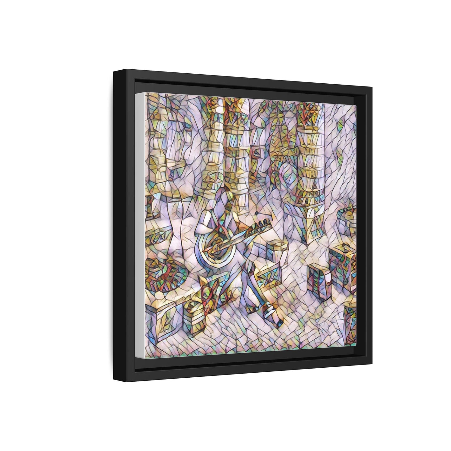 Framed Matte Canvas Art - Abstract Guitarist in Colorful Mosaic
