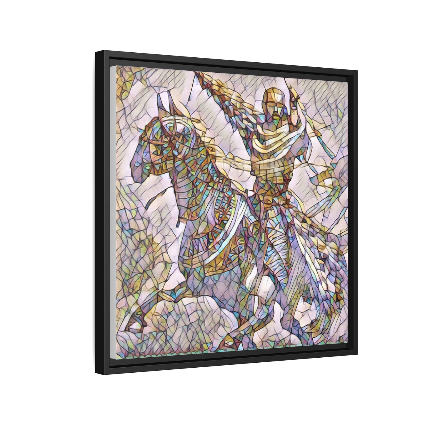 Framed Matte Canvas Print — Stained Glass Knight on Horse Artwork