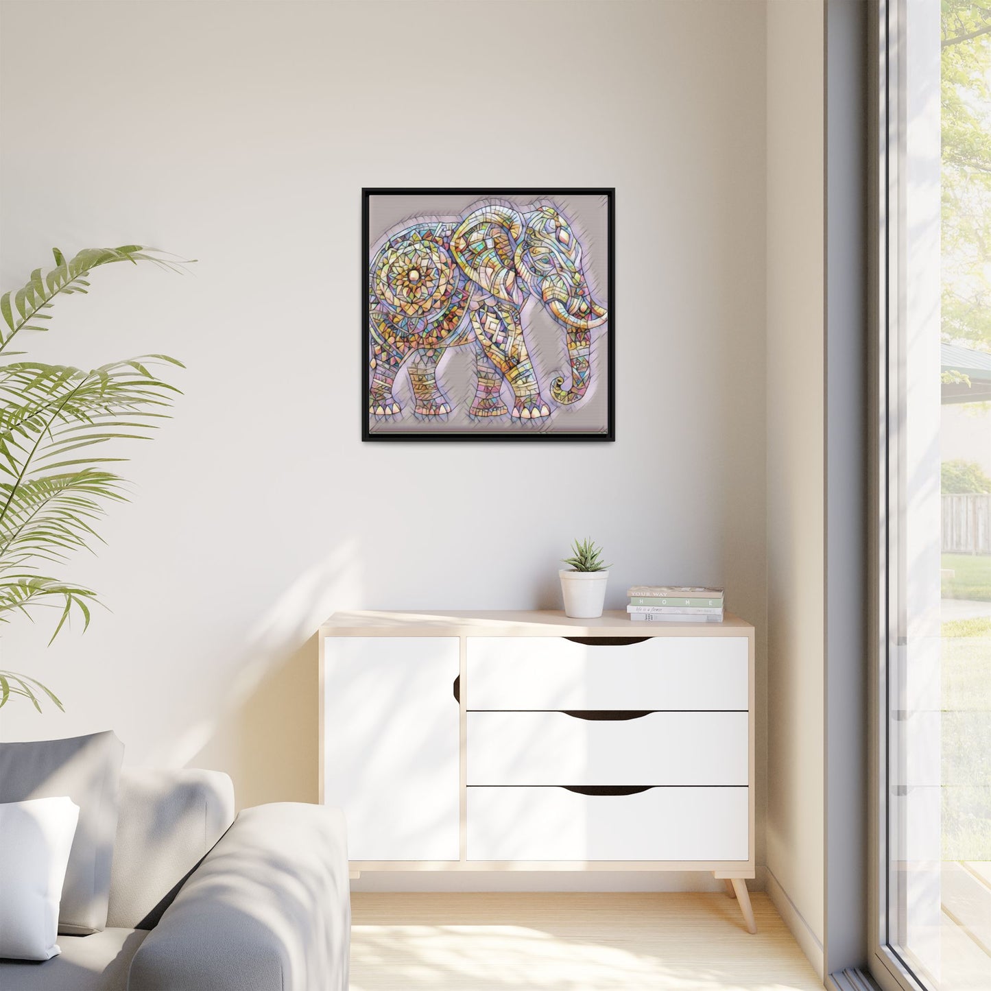 Colorful Mosaic Elephant Framed Canvas Print