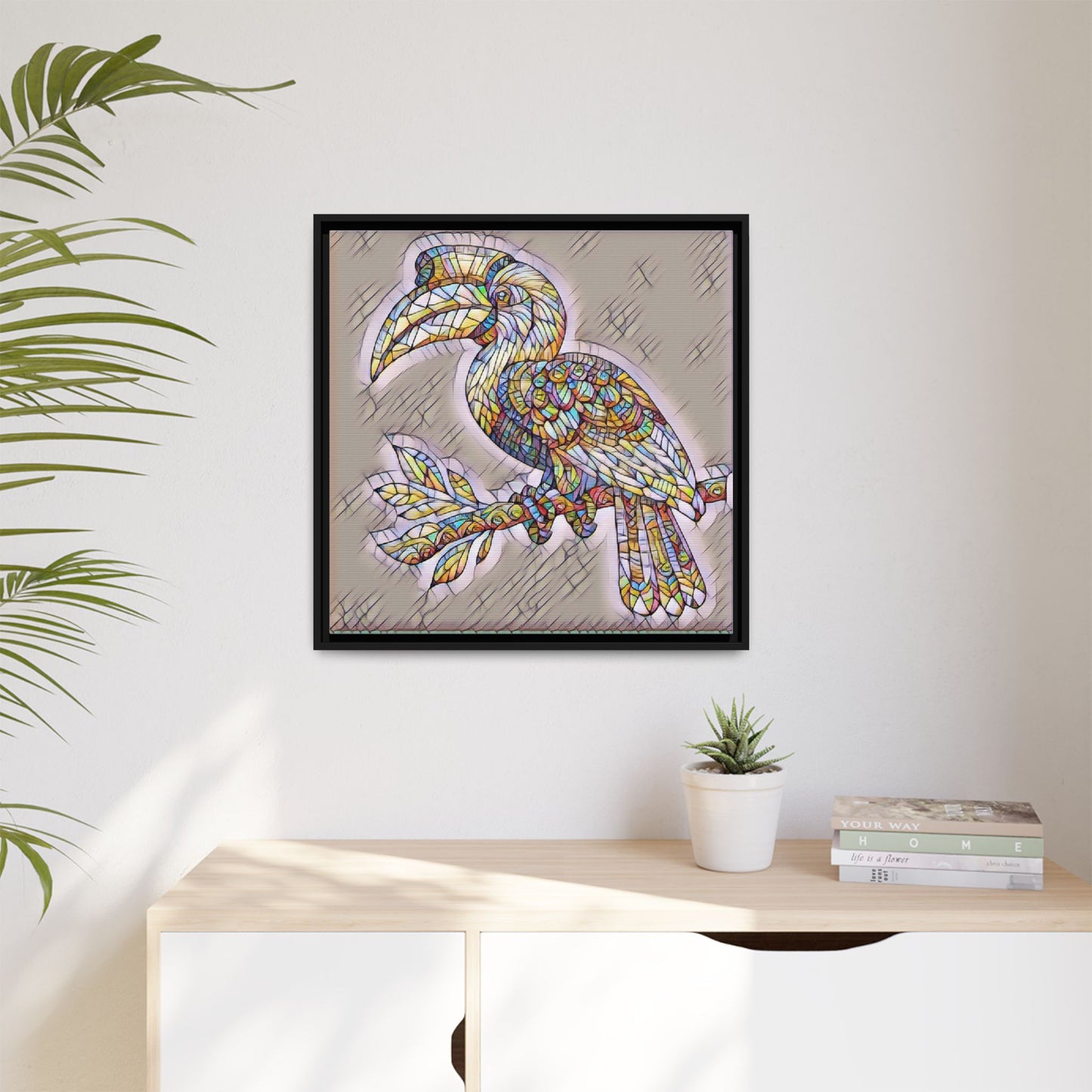 Colorful Stained Glass Toucan Matte Canvas Framed Wall Art
