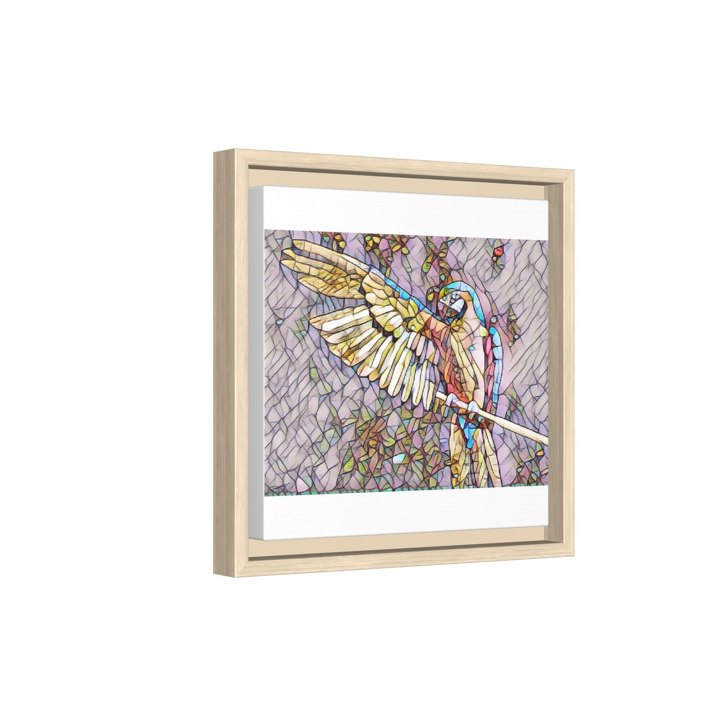 Framed Parrot Stained-Glass Art Print — Matte Canvas Wall Decor