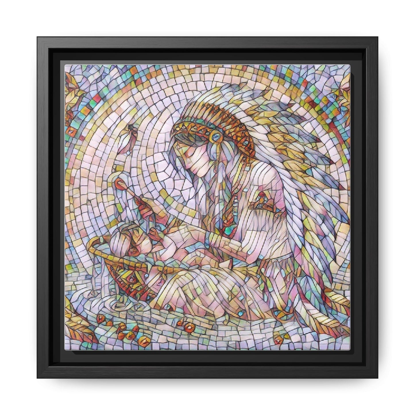 Framed Mosaic Native Mother & Child Matte Canvas Art