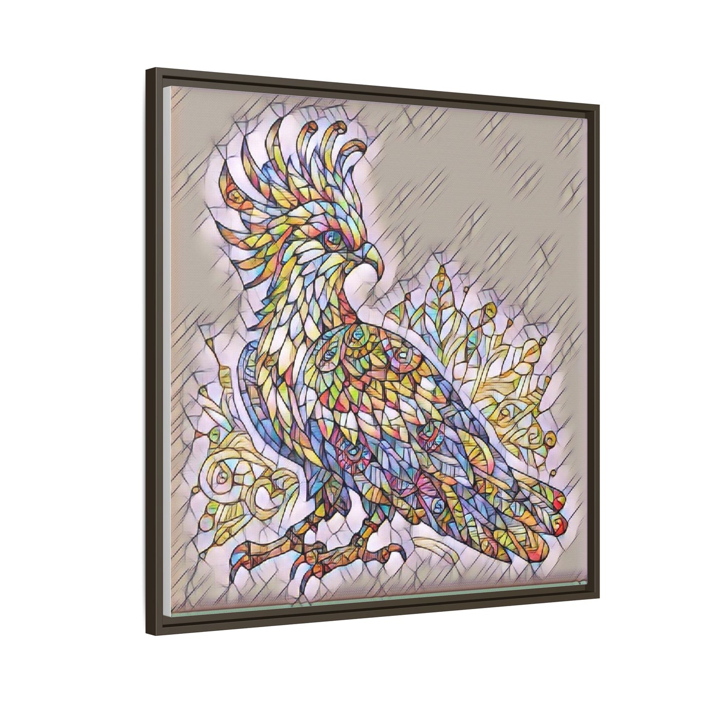 Colorful Stained-Glass Cockatoo Matte Framed Canvas