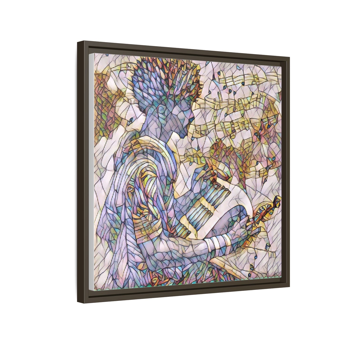 Abstract Jazz Musician Framed Canvas Art — Colorful Stained-Glass Style Wall Decor
