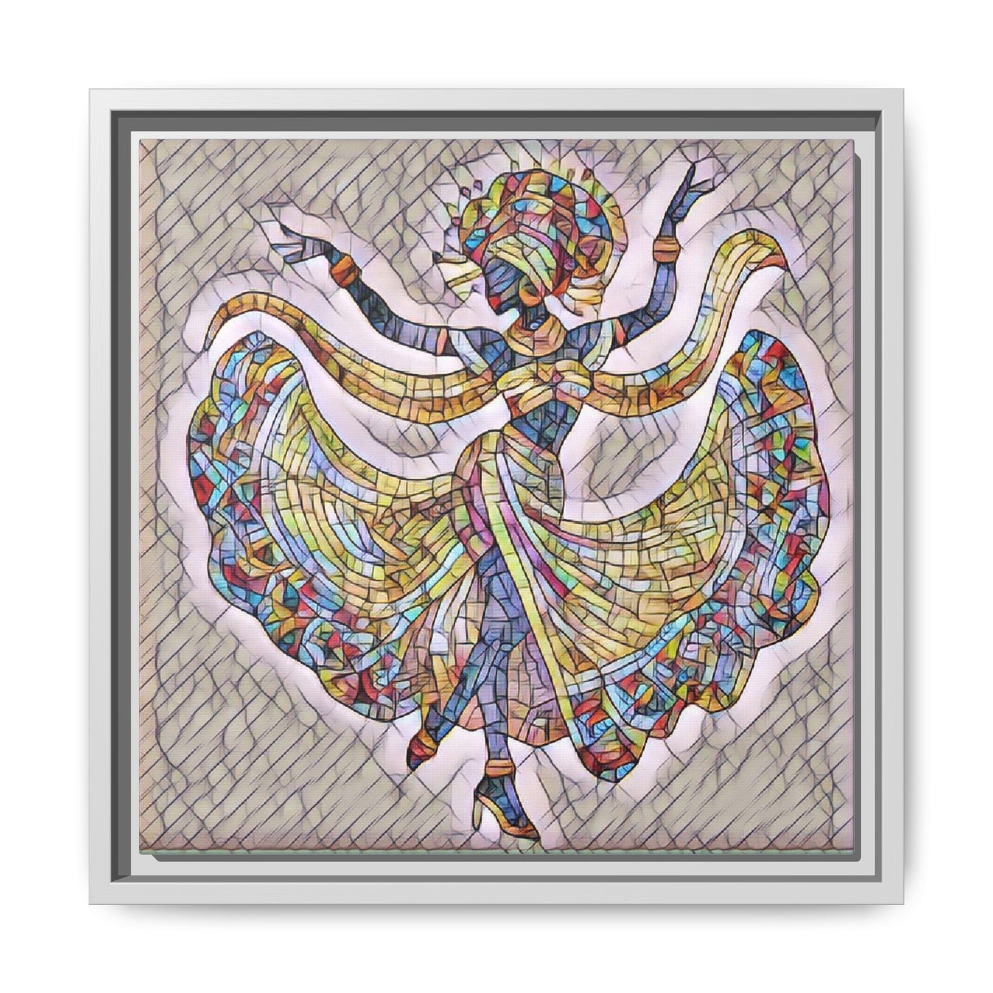 Colorful Mosaic Dancer Framed Canvas Art