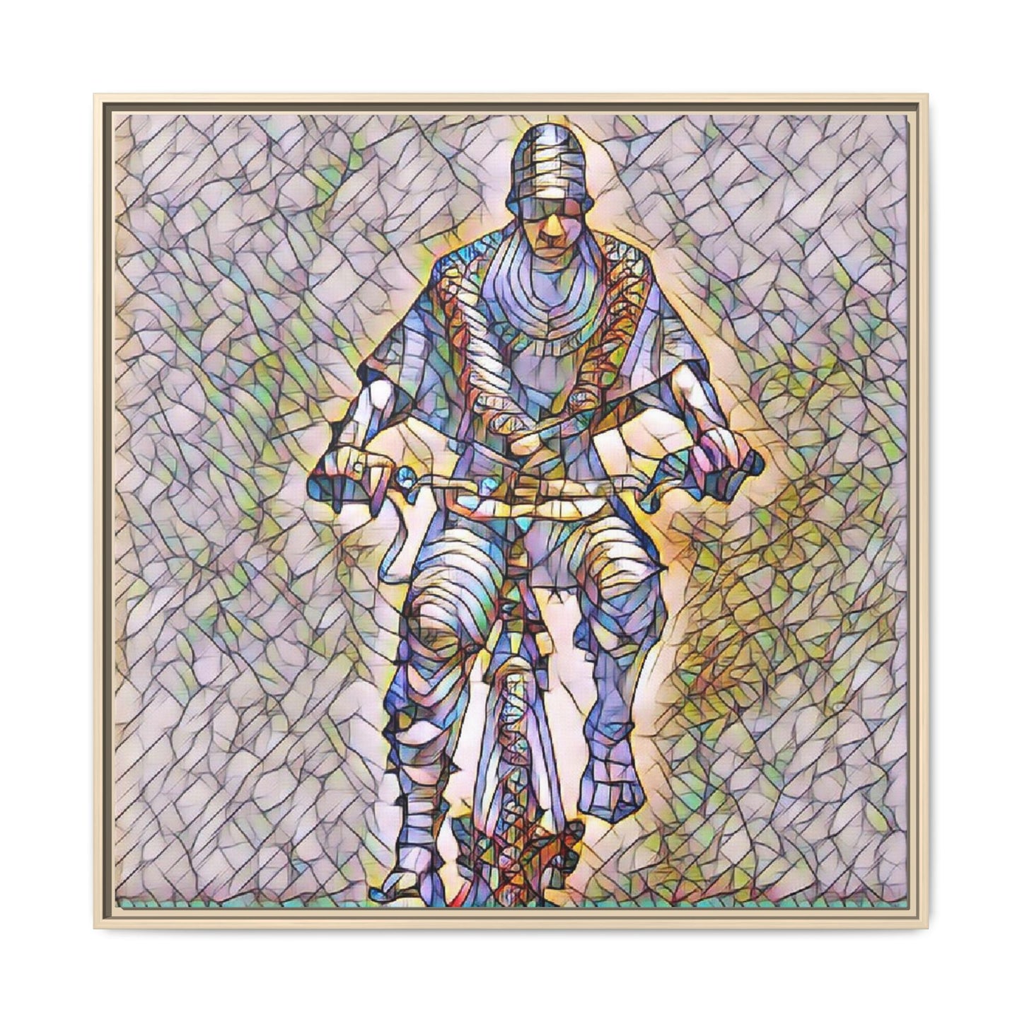 Framed Matte Canvas Art - Stylized Cyclist Illustration