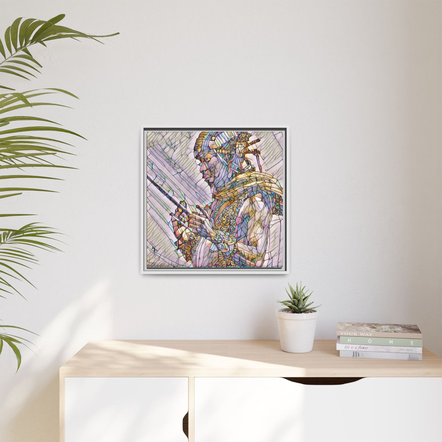 Framed Canvas Art - Colorful Tribal Warrior Portrait (Matte)