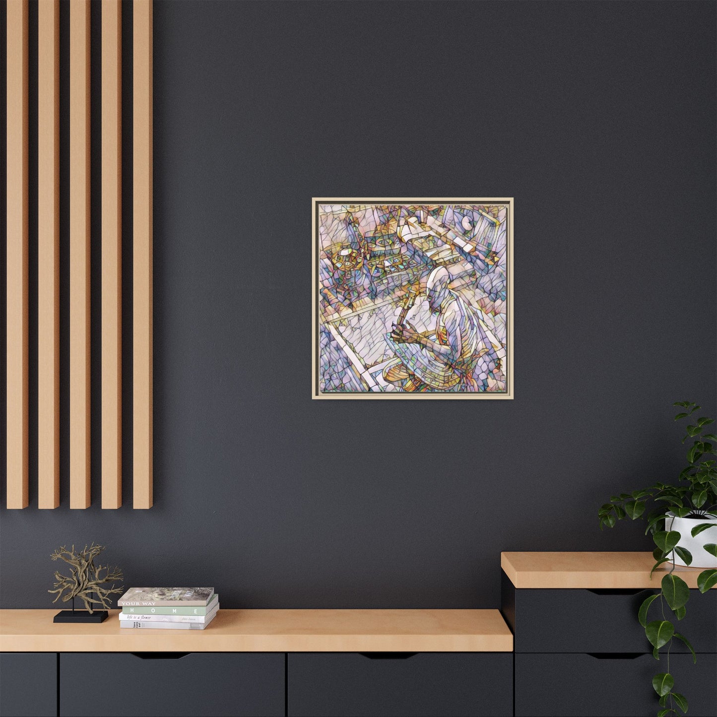 Stained-Glass DJ Matte Canvas Print (Framed) — Colorful Music Room Wall Art