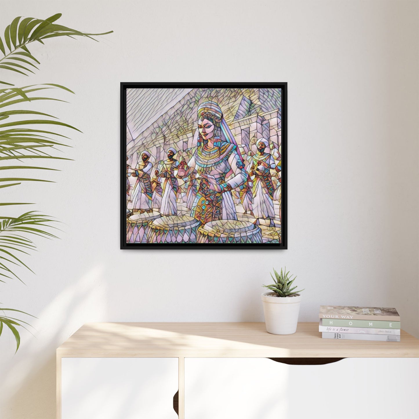 Egyptian Drummers Framed Canvas Art — Colorful Egyptian Dancer Wall Decor