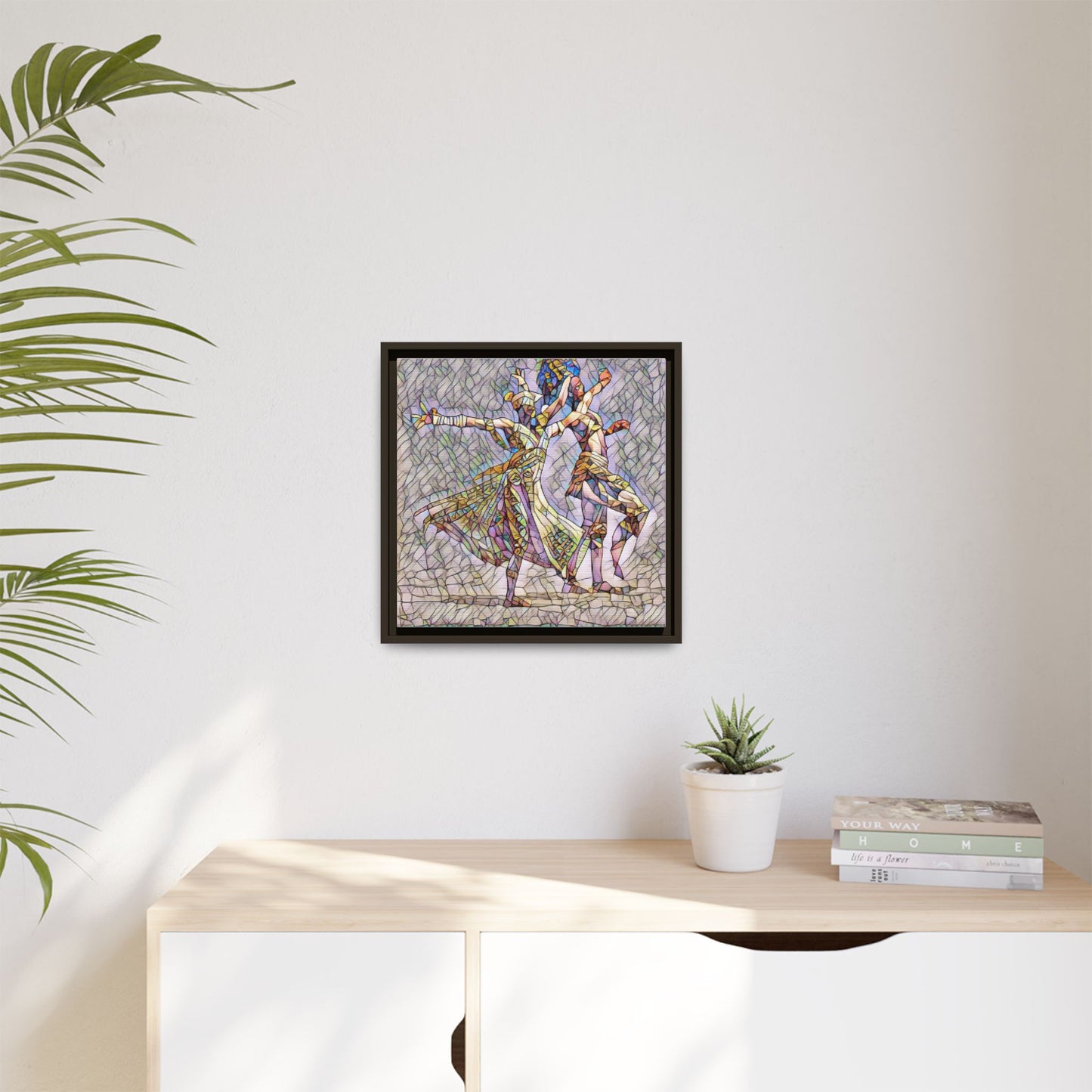 Framed Matte Canvas Wall Art — Abstract Dancers in Stained Glass Style