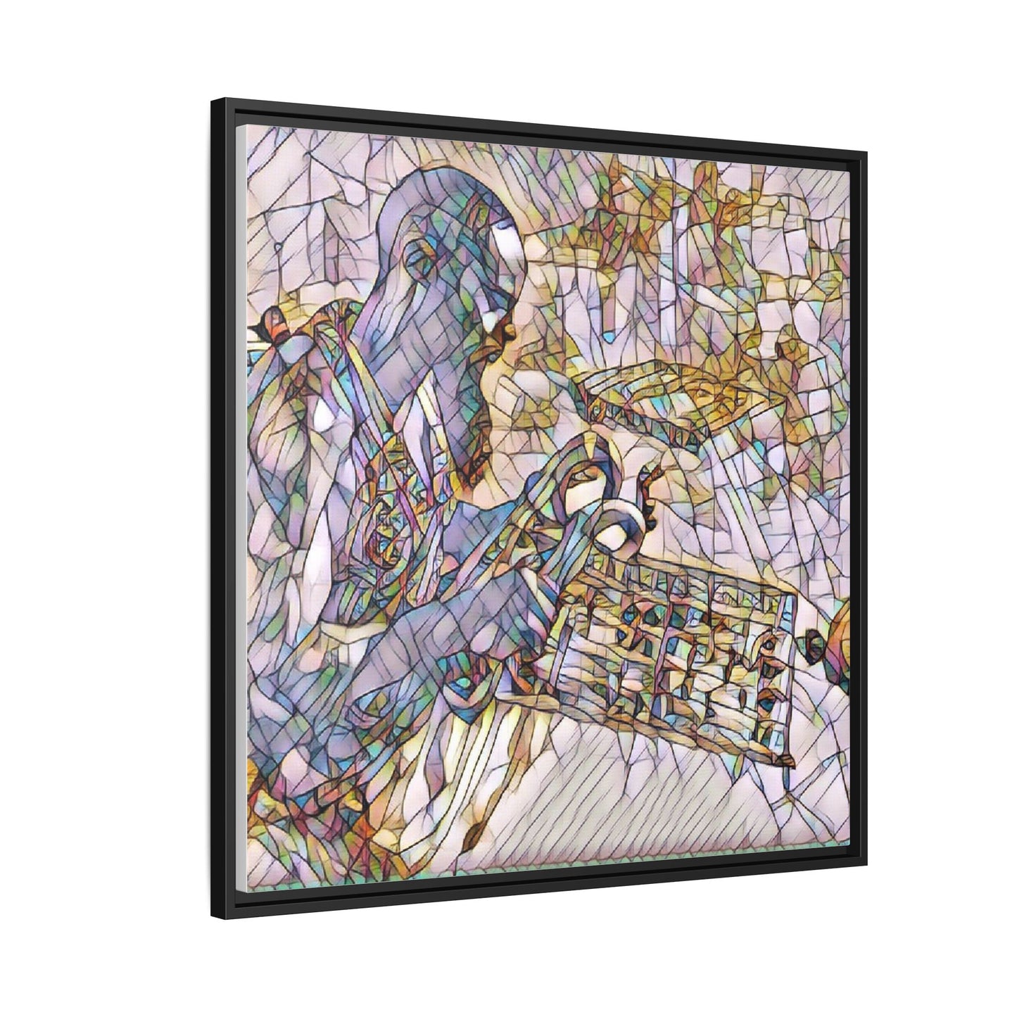 Framed Matte Canvas Art – Abstract Musician with Keyboard (Multi-Color)