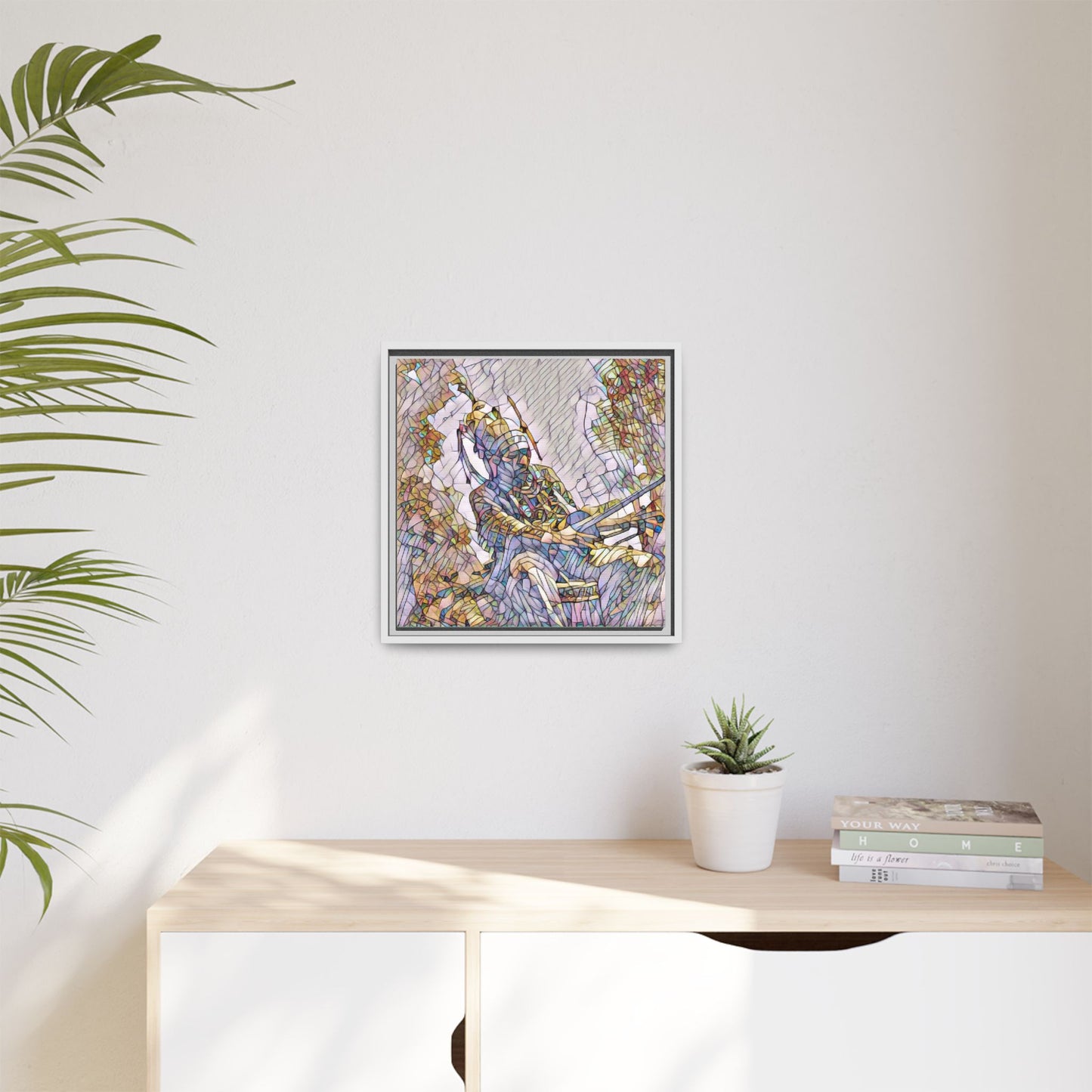 Framed Archery Canvas Print — Stained-Glass Archer Wall Art