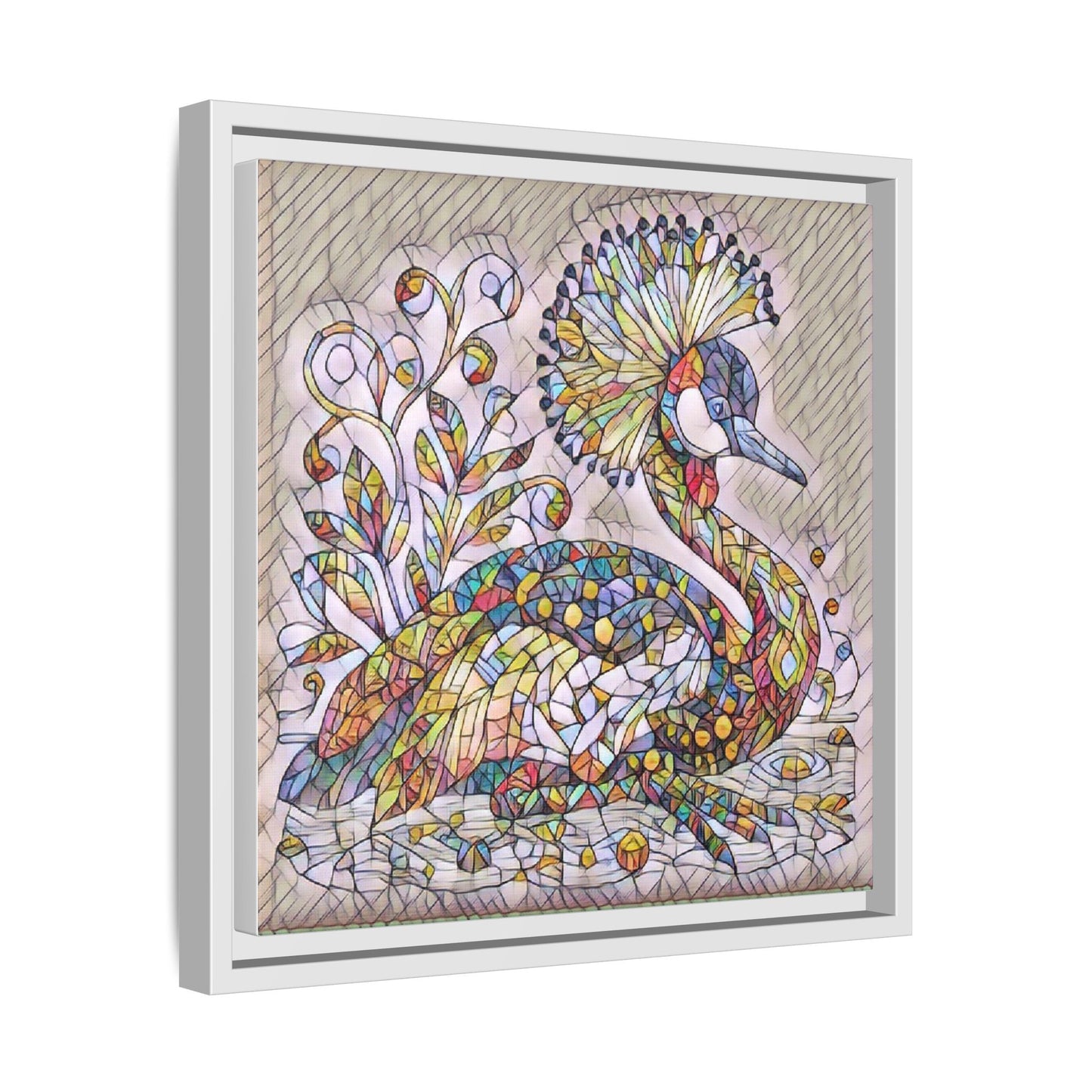 Colorful Peacock Mosaic Framed Canvas Art