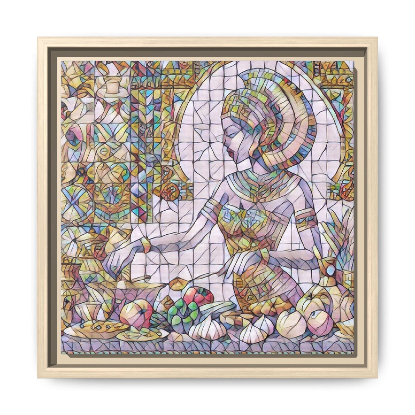 Egyptian Goddess Stained Glass Style Framed Canvas Art