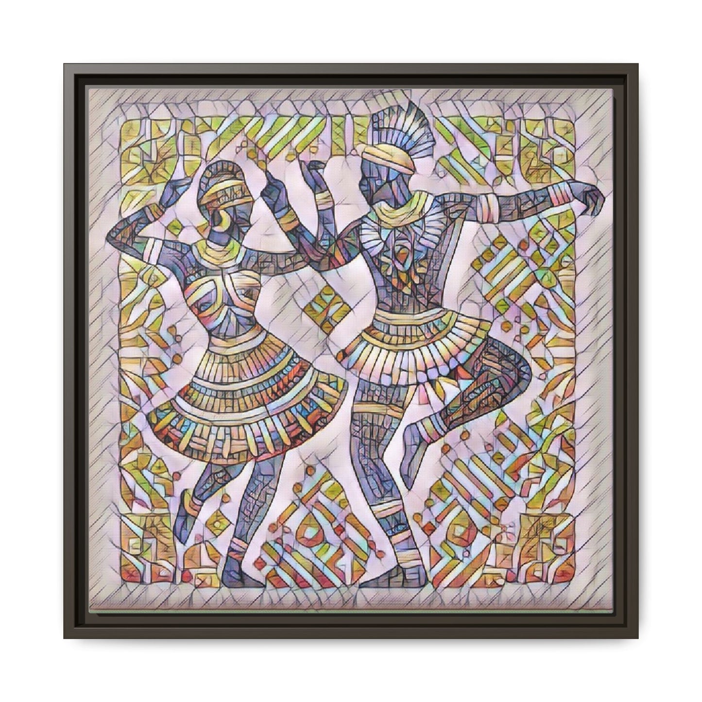 Framed Matte Canvas Print — Colorful Tribal Dancers Wall Art