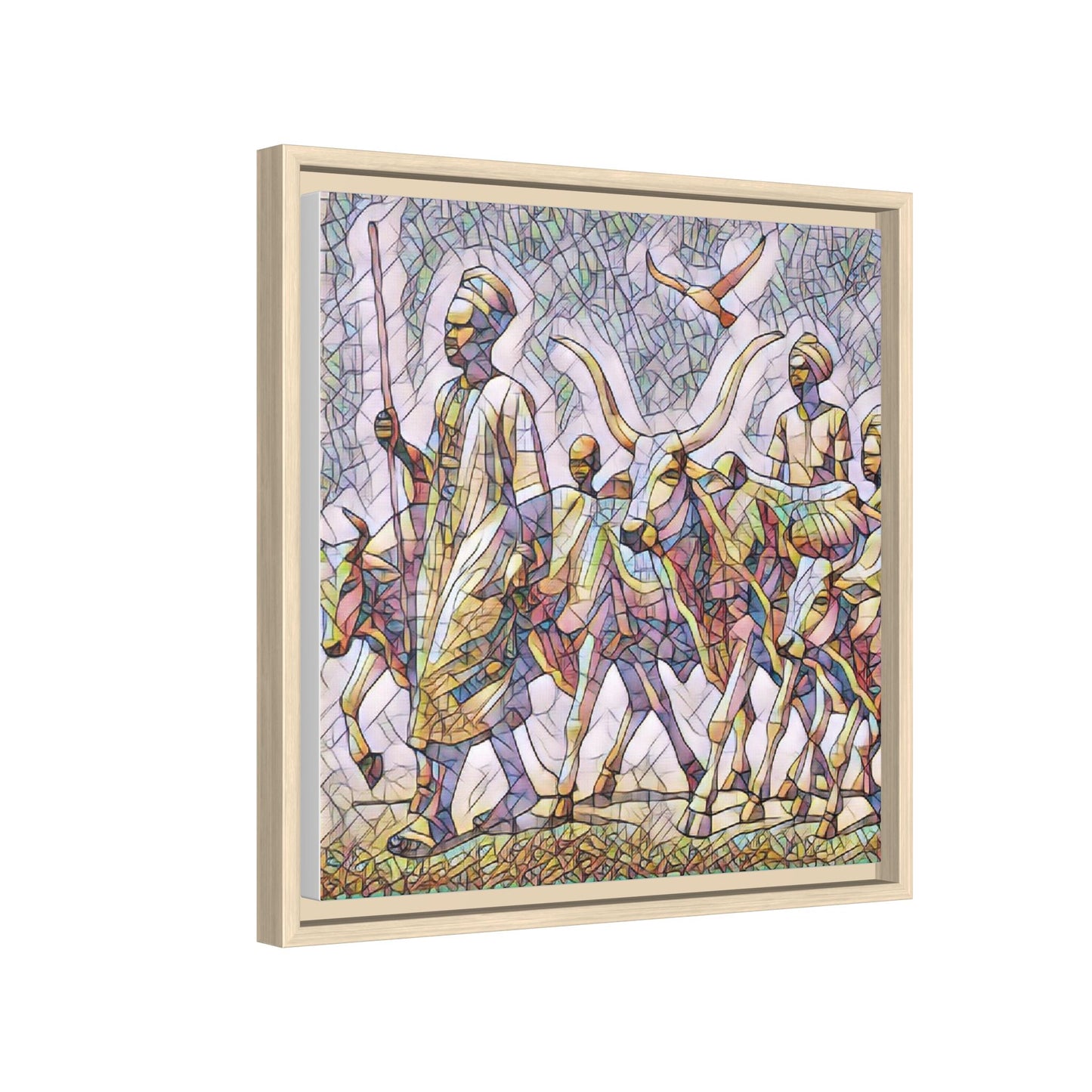 Framed Matte Canvas: Colorful African Herdsmen Art Print