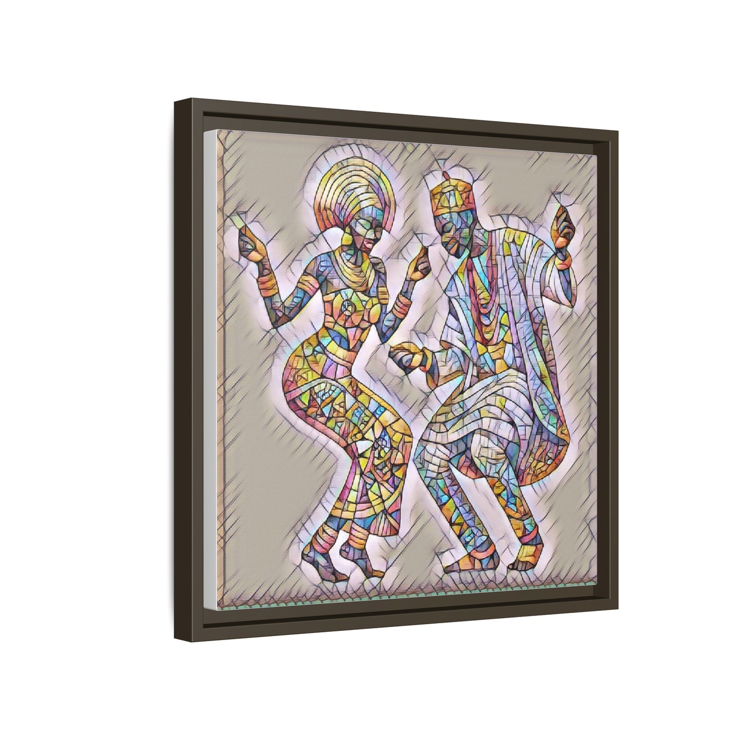 Afrobeat Dancers Framed Canvas Art — Colorful Mosaic African Dance Print