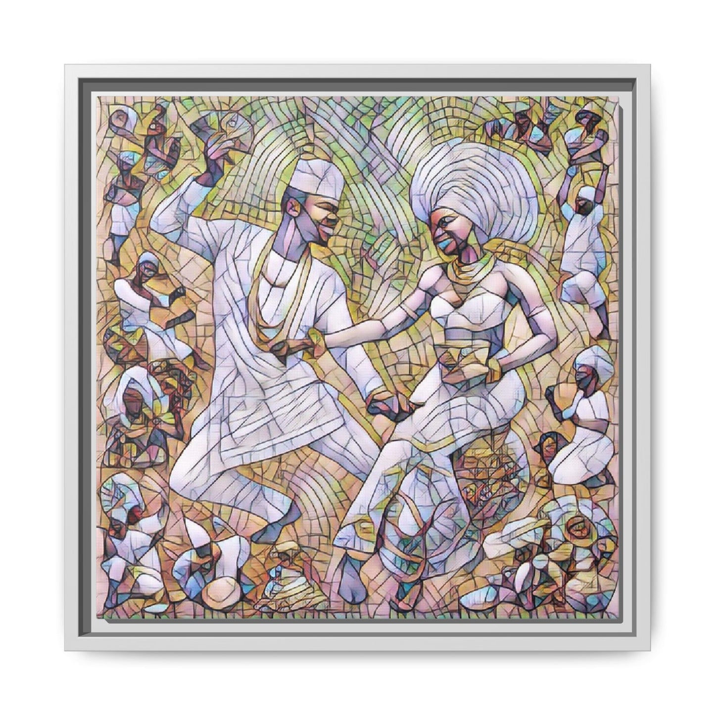 Afrobeat Celebration Matte Framed Canvas — Vibrant Dancers Wall Art