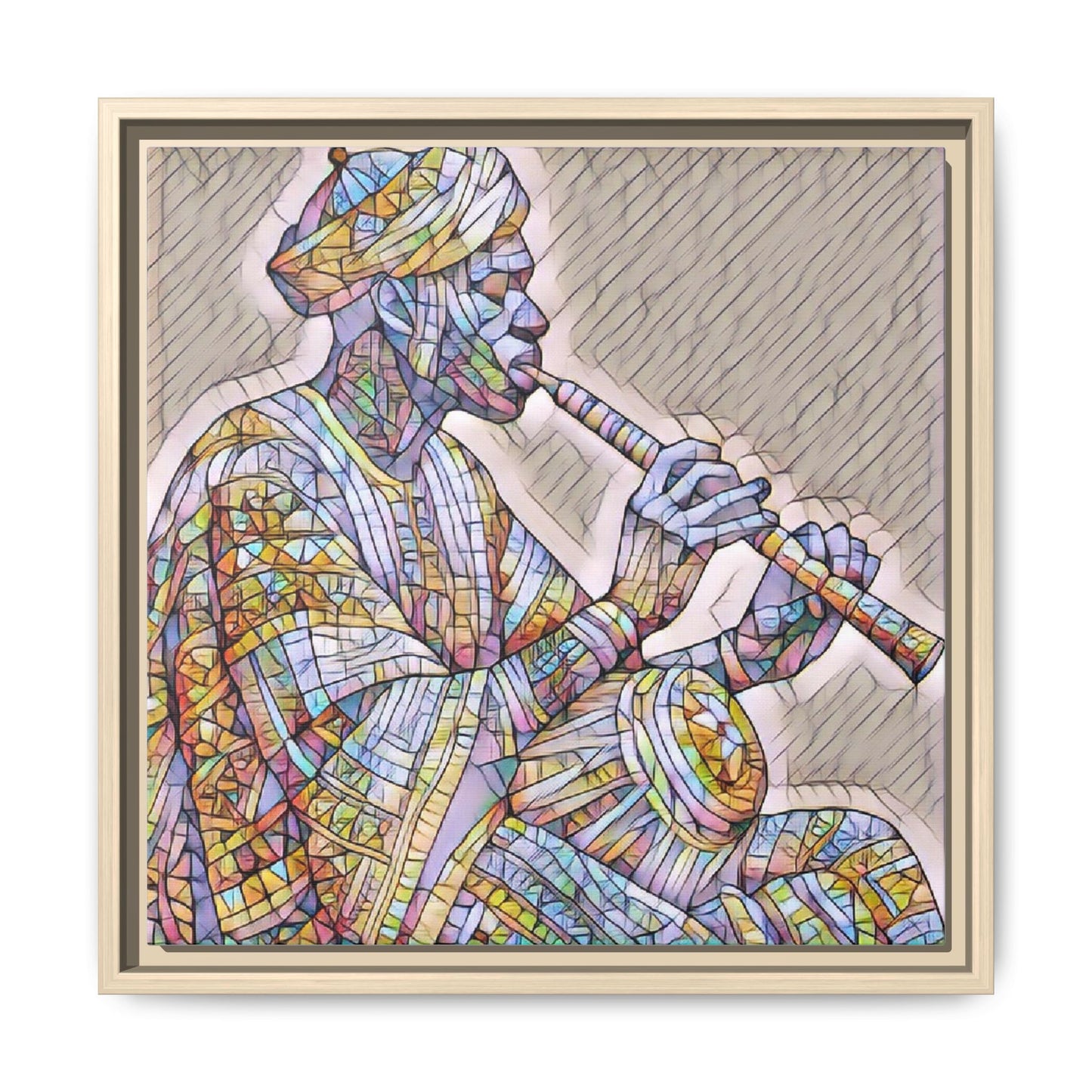 Framed Canvas Art — Colorful Middle Eastern Flute Player Print