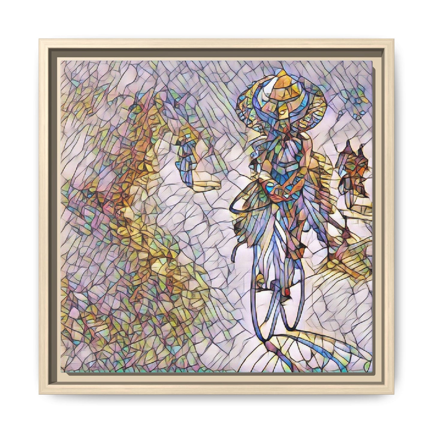Abstract Cyclist Stained-Glass Art Print — Framed Matte Canvas