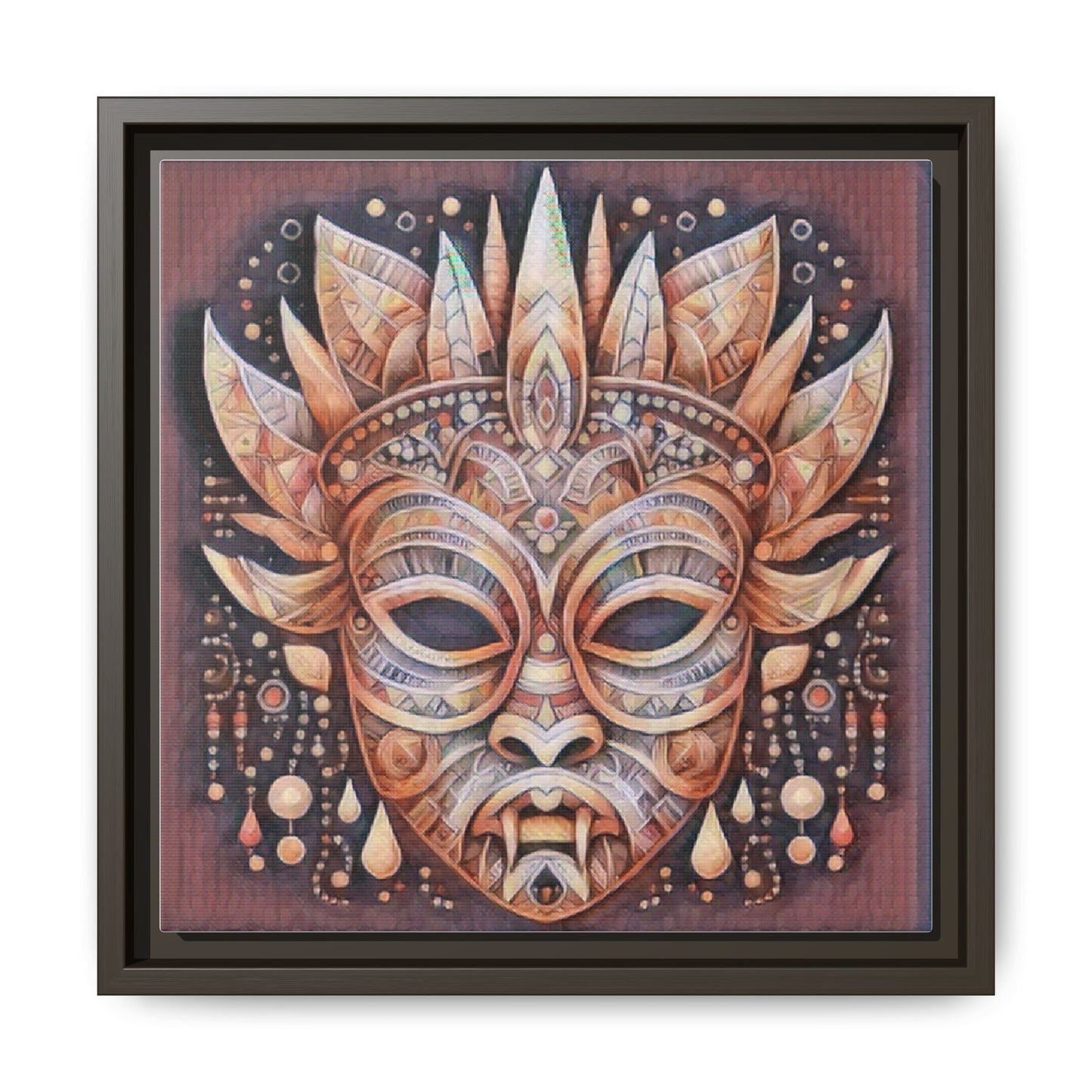 Tribal Sun Mask Framed Canvas Art — Boho Ethnic Wall Decor