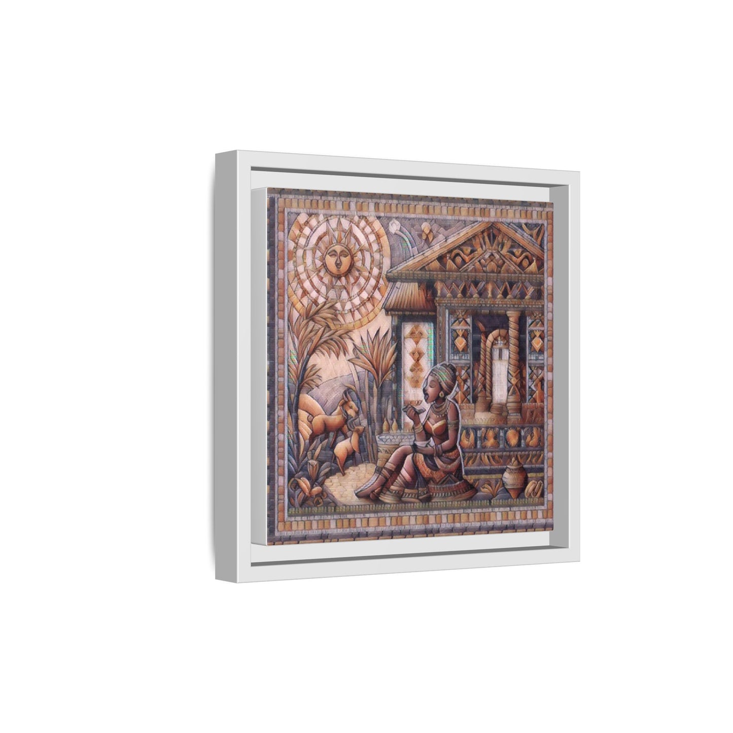 Egyptian Goddess Mosaic Framed Canvas Art — Colorful Ancient Ritual Wall Decor
