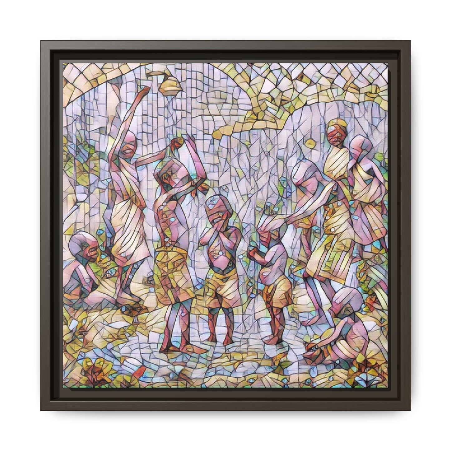 Framed Matte Canvas – Colorful Mosaic Children Playing Wall Art