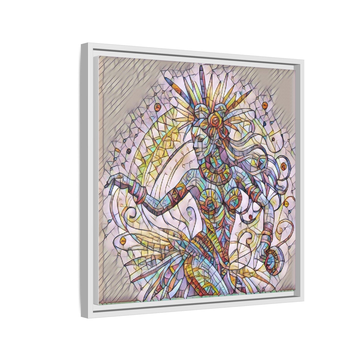 Colorful Mermaid Mosaic Framed Canvas Art — Boho Ocean Wall Decor