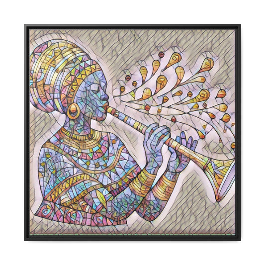 Framed Matte Canvas Art – Colorful African Musician Trumpet Print