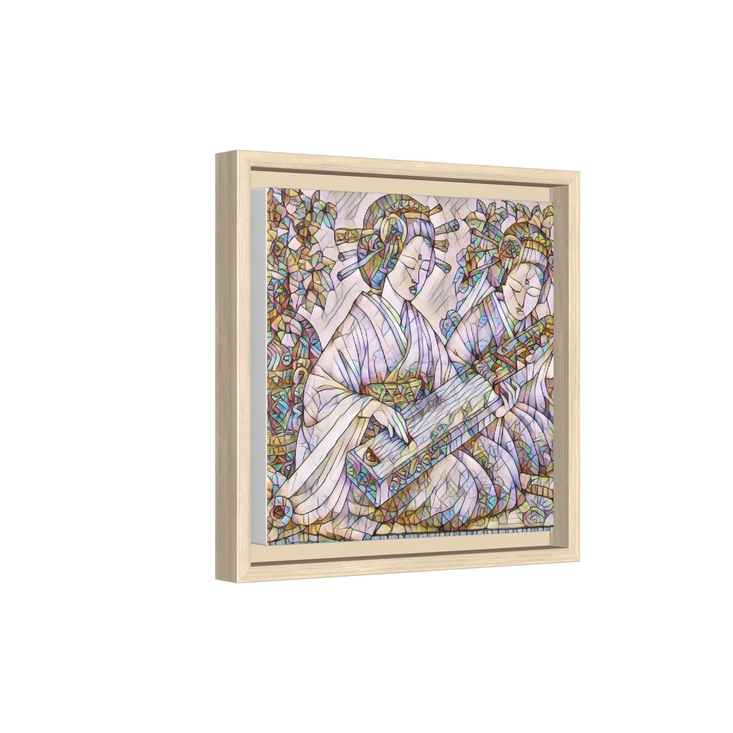 Framed Matte Canvas Print — Stained-Glass Geisha Duo