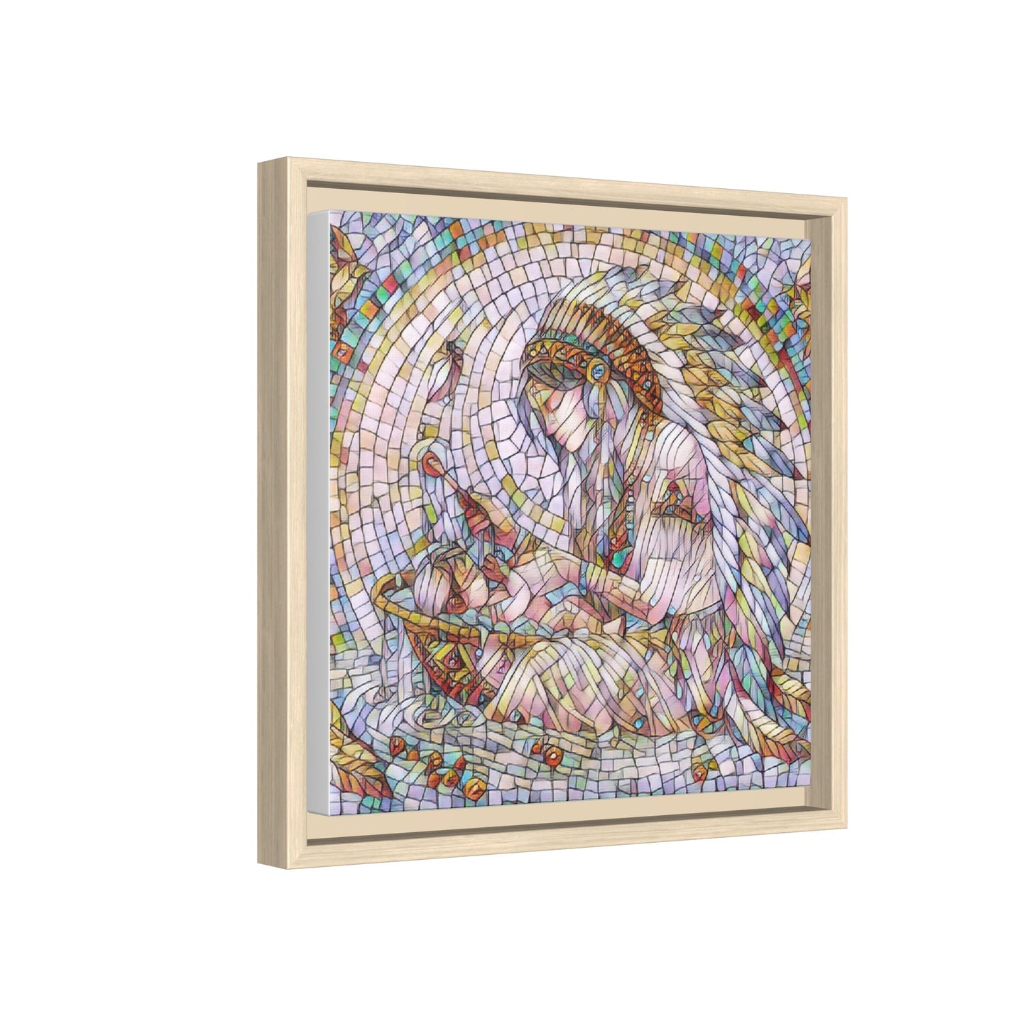 Framed Mosaic Native Mother & Child Matte Canvas Art