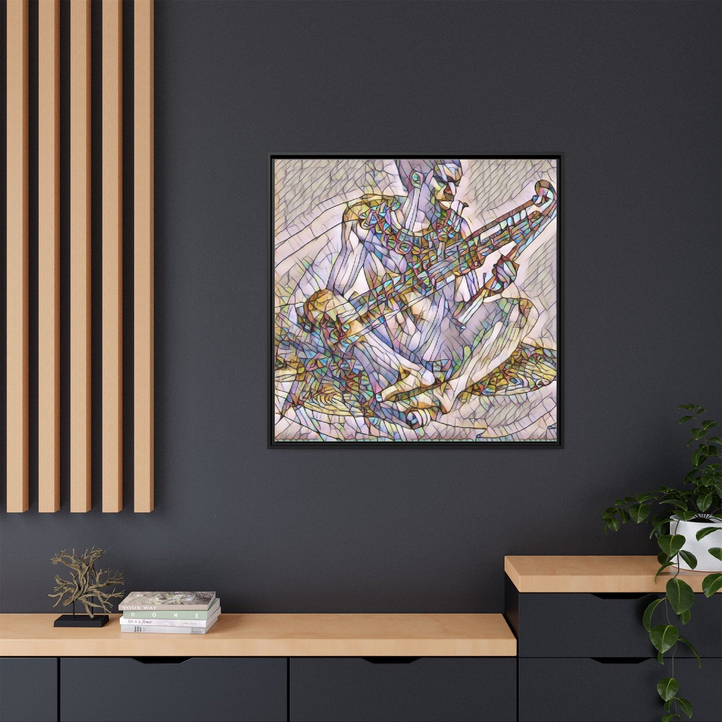 Framed Abstract Musician Canvas Art — Multicolor Modern Wall Decor