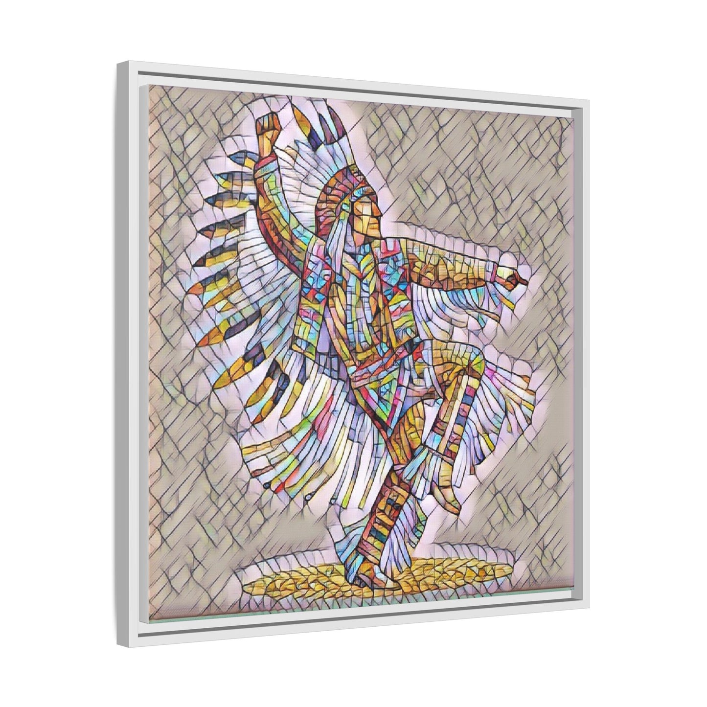 Colorful Native Dancer Framed Canvas Art — Stained Glass Style Wall Decor