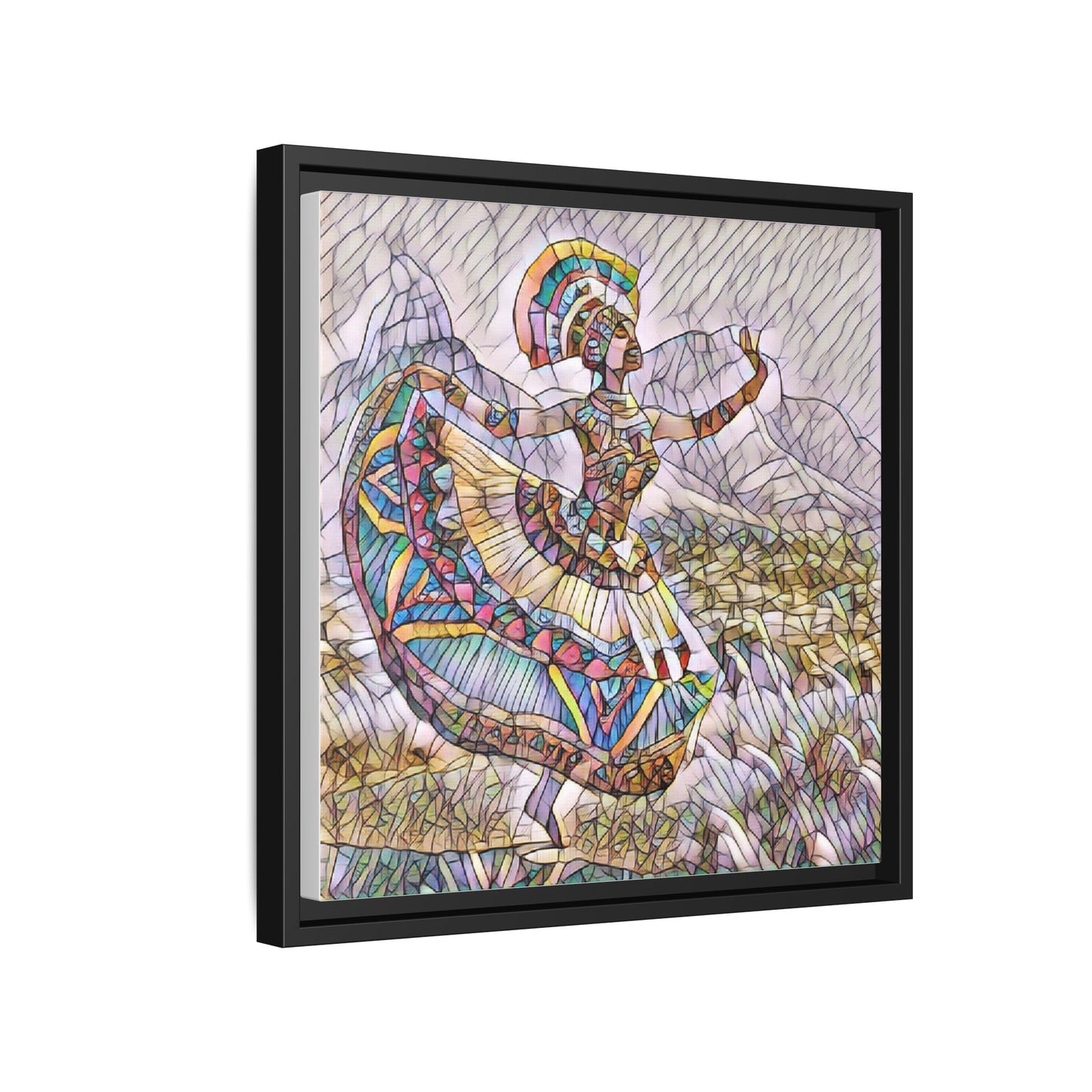 Ballerina Mosaic Framed Canvas Print — Colorful Ethnic Dance Wall Art