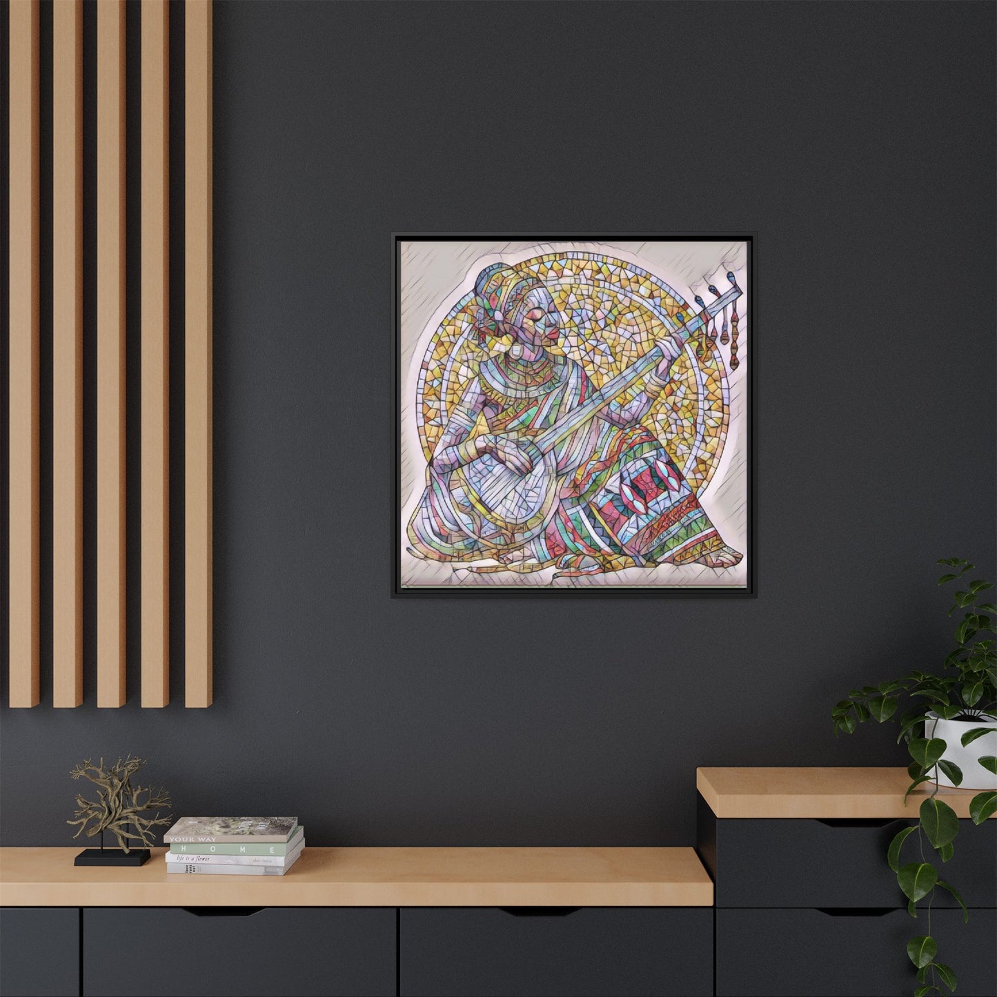 Framed Canvas Art - Colorful Mosaic Musician Wall Decor